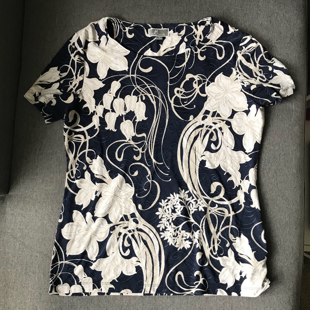 Navy Cream Floral Design Top